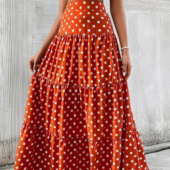 Multicolor Boho Polka Dot Print Ruffle Hem Skirt summer style - Picture 3 of 5
